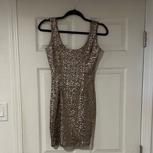 AKIRA Glittering Sequin Mini Dress - Bronze color
